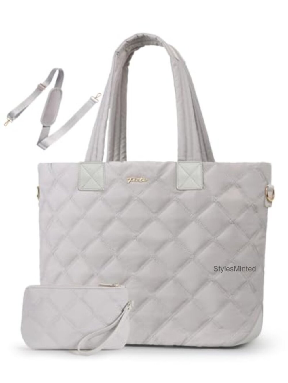 Lightweight Puffer Tote Bag with Compartments Quilted Work Bag Vegan Leather